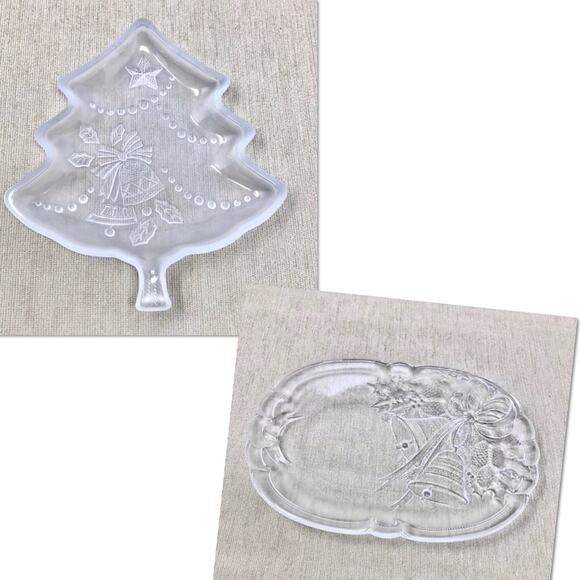 Christmas Bells & Frosted Glass Christmas Tree Candy Serving Dishes - Picture 1 of 3